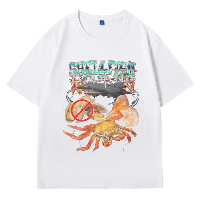 Stylish Funny Shellfish Allergy T Shirt Humorous Shellfish T-Shirt Men's Women's Fashion Vintage Harajuku Short Sleeves Tees Man