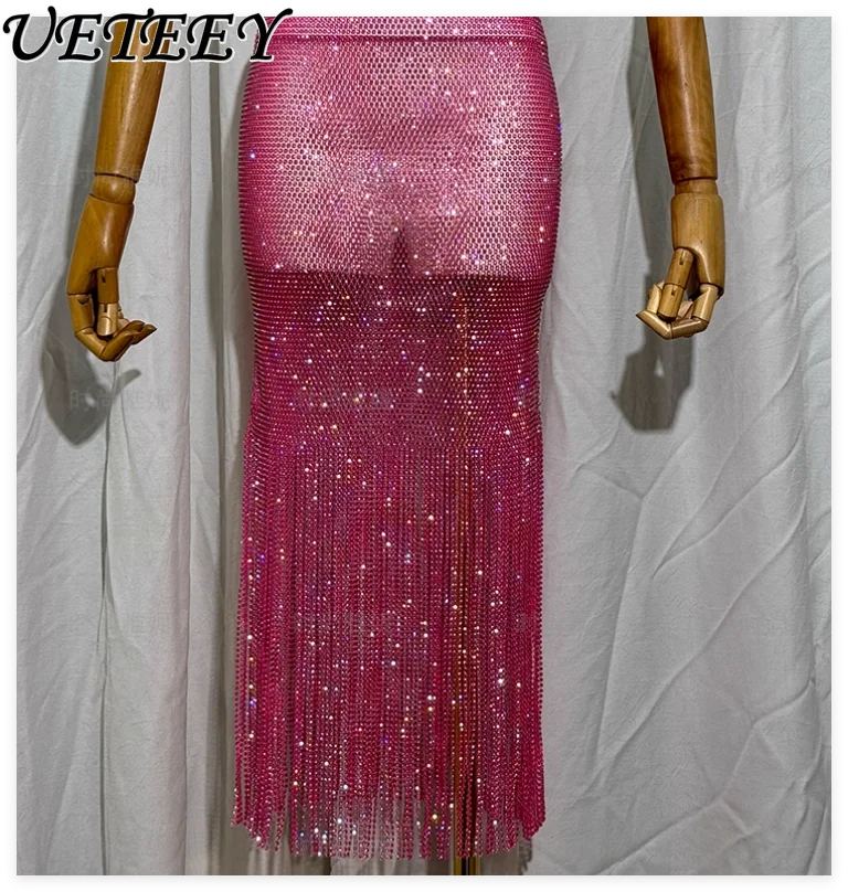 

2026 весенние новые светские роскошные юбки с тяжелой вышивкой и блестками и кисточками, облегающая облегающая юбка со стразами и высокой талией для женщин