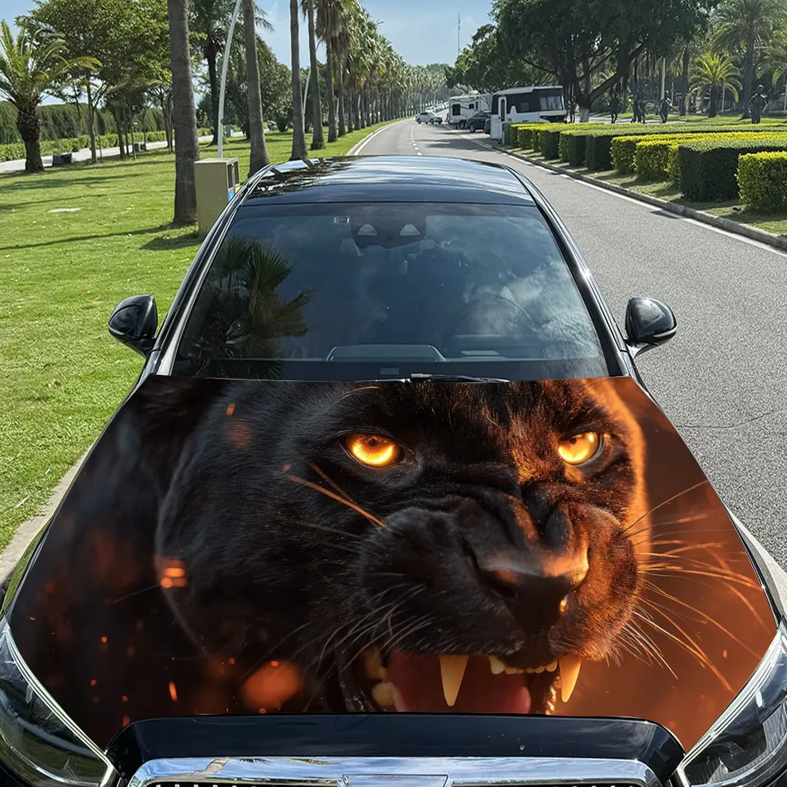 

Golden Eyed Panther Car Hood Wrap - Self-Adhesive Vinyl Sticker For Trucks, Durable & Wear-Resistant, Decorative Bonnet Graphics