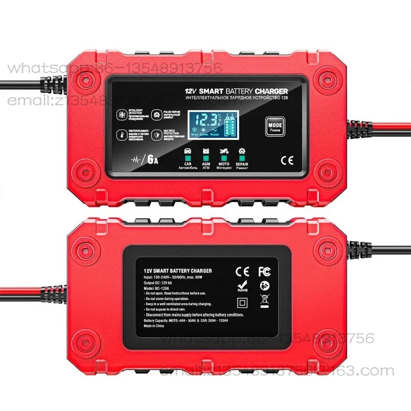 Motorcycle and car universal 12V6A lithium iron lead oxide battery charger, multi-battery mode with repair function