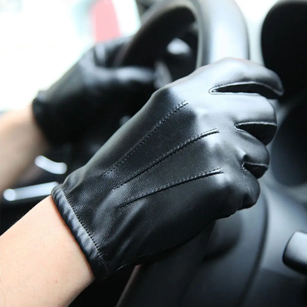 Driving Windproof Winter Velet Male Outdoors Full Finger Gloves Fashion Accessories Men Leather Mittens Touch Screen Gloves