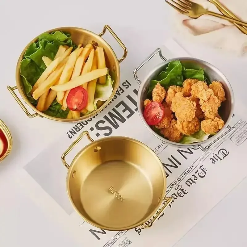304 Stainless Steel Double Ear Salad Snack French and Fry Bowl Instant Noodle Bowl Korean Rice Wine With Handle Food Container
