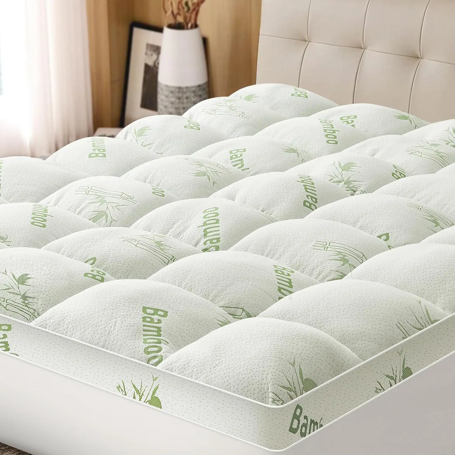 

Топпер для матраса из бамбука и вискозы King Size, мягкая подушка для облегчения боли в спине, глубокая защита кармана 8-21 дюймов, белый