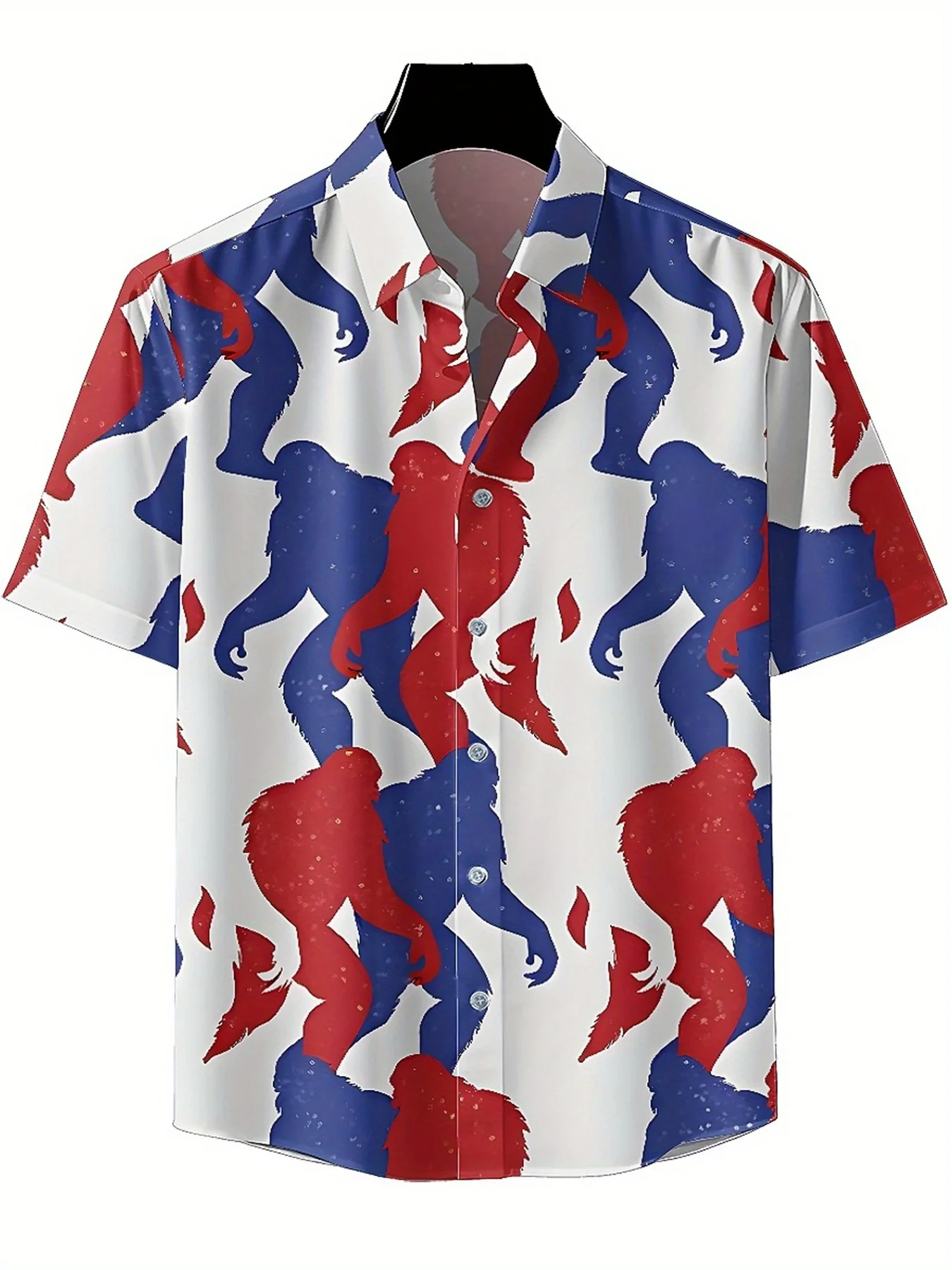 Men's Plus Size Hawaiian Shirts Mysterious Sasquatch Print pattern,Unisex Baggy Aloha Shirts,summer Alternative Clothing