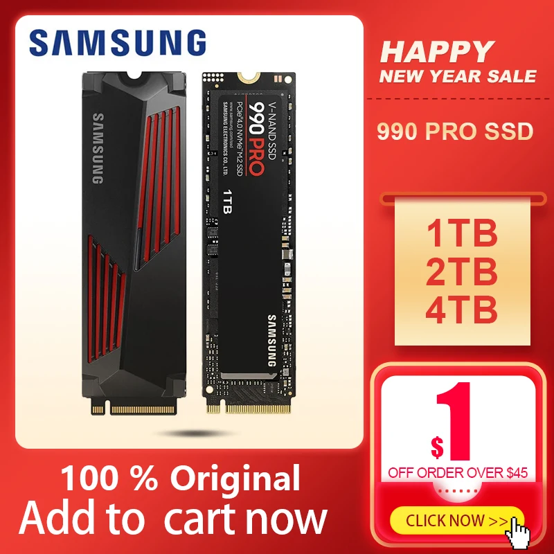 SAMSUNG 990 PRO SSD 1TB 2TB 4TB PCIe 4.0 M.2 Internal Solid State Hard Drive, Fastest Speed for Gaming, Heat Control