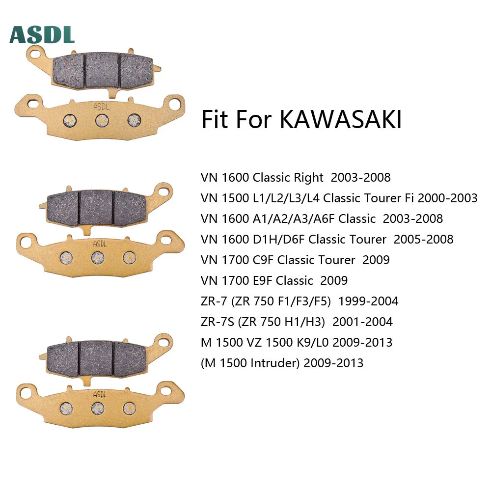 Motorcycle Front Rear Brake Pads For KAWASAKI VN1600 Classic VN 1500 Tourer Fi VN 1700 C9F ZR-7 ZR750 M 1500 Intruder VZ 1500