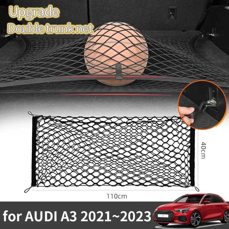 for AUDI A3 8Y 2020 2021 2022 2023 2024 S Line RS 3 Accessorie Car Boot Trunk Net Elastic Upgraded Auto Double Storage Organizer