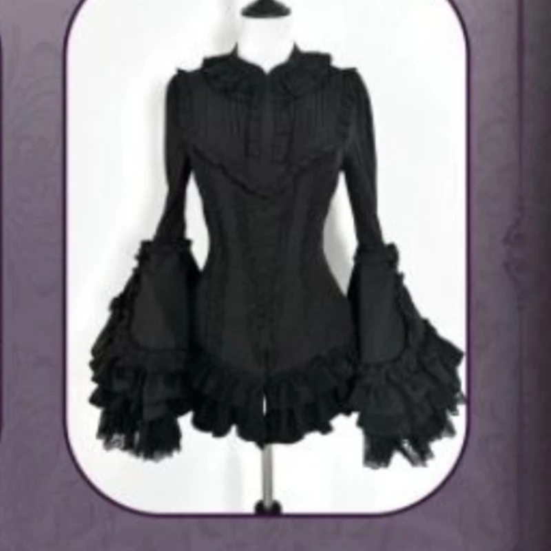Japanese Gothic Y2k Lolita Style Skirt Set Women Vintage Sweet Flare Sleeve Shirts High Waist Lace Ruffles Irregular Skirt Suiit - view 4