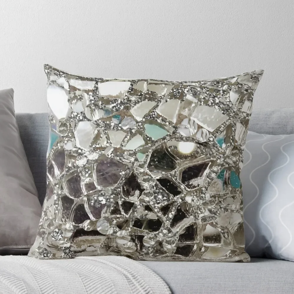 Photographic Image Sparkly Silver Glitter, Glass and Mirror Throw Pillow Pillows Aesthetic pillow pillowcase Pillow