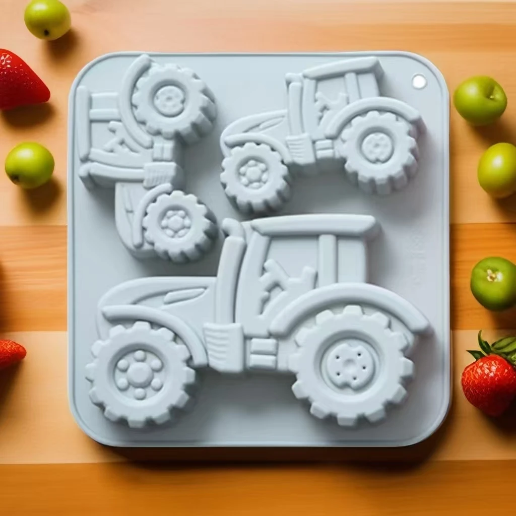 3-Cavity Tractor-Shaped Silicone Mold of Different Sizes Chocolate Jelly Ice Cube Cake Mold High Temperature Resistant
