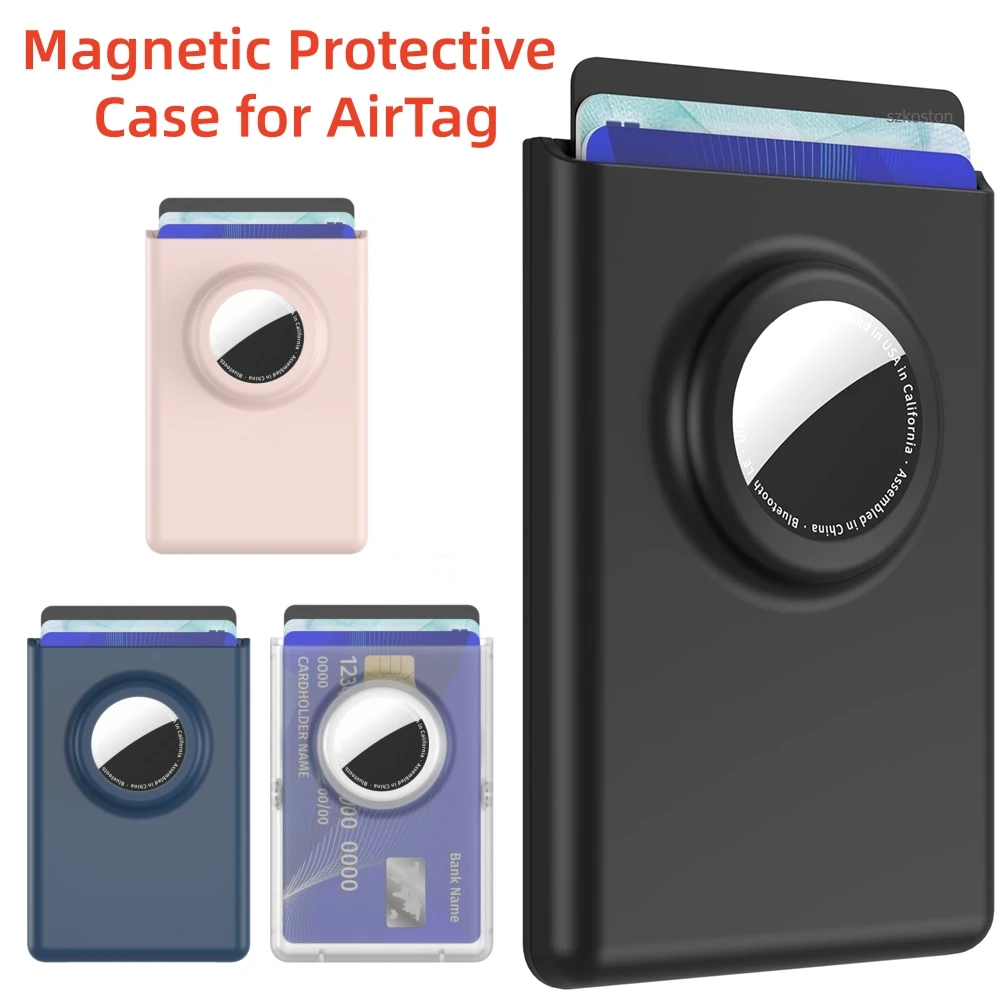 Magnetic Wallet Card Holder Protective Case for AirTag Tracker Cover for Magsafe IPhone 12-17 Series Cover  Magnetic Card Holder