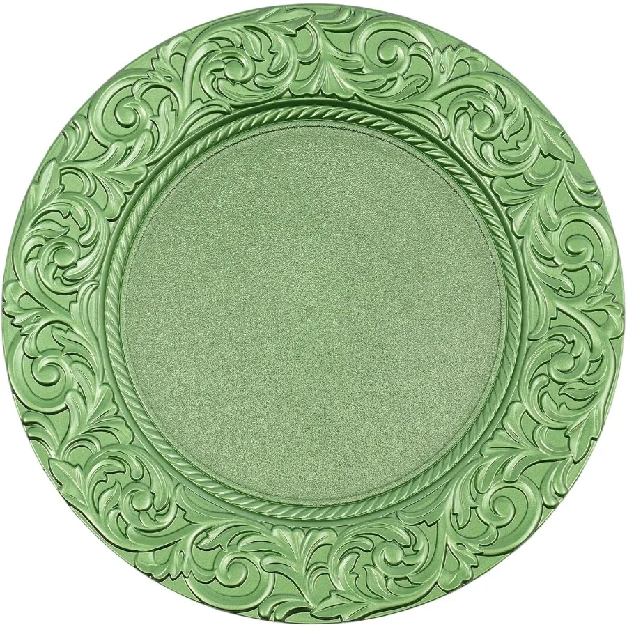 

100PCS Round Charger Plates Bulk 13Inch Reusable Wedding Chargers Plates Set Shiny Texture Strip Serving Plate for Dining Party