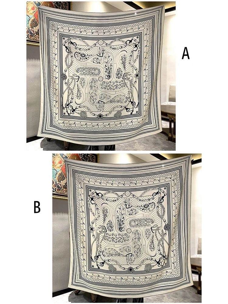 

Two Faced Print Winter Scarf 135CM Wool Silk Rollerd Edges Square Shawls Scarves Wraps Large Bandanas Stole 135CM Christmas Gift