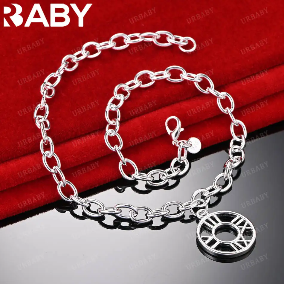 

URBABY 45cm 925 Sterling Silver Roman Numeral Chain Necklace For Women Men Charm Trend Birthday Gifts Fashion Party Fine Jewelry