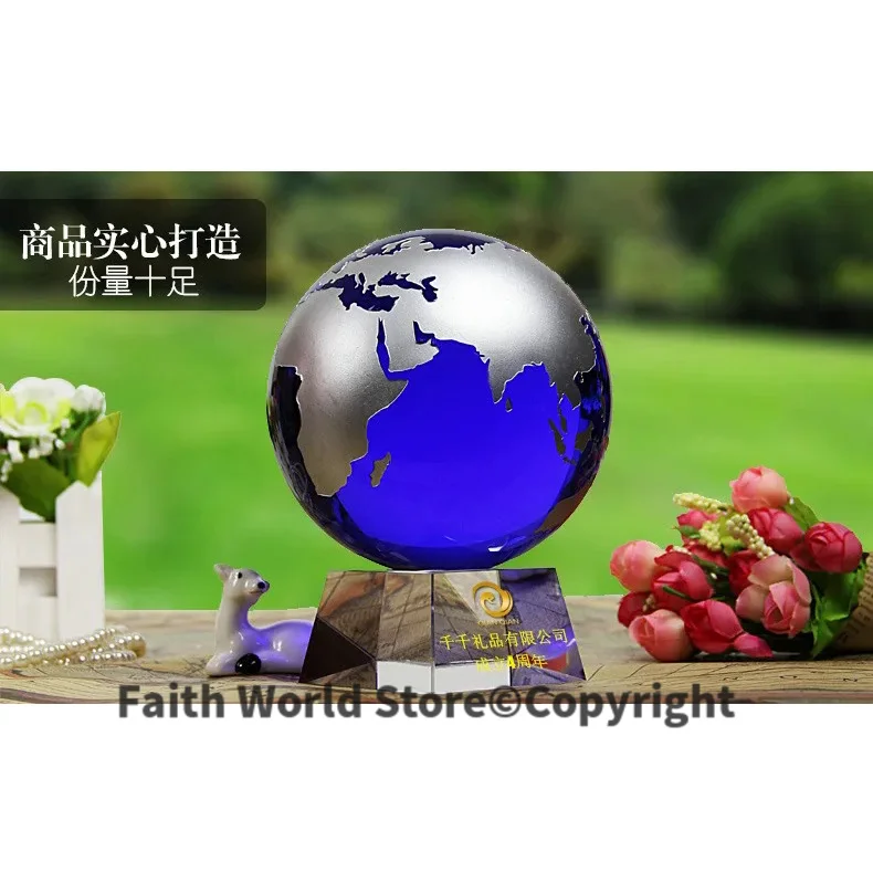 TOP decorative art -office home High grade BLUE crystal the earth ball -15CM LARGE-BEST business gifts birthday present $150