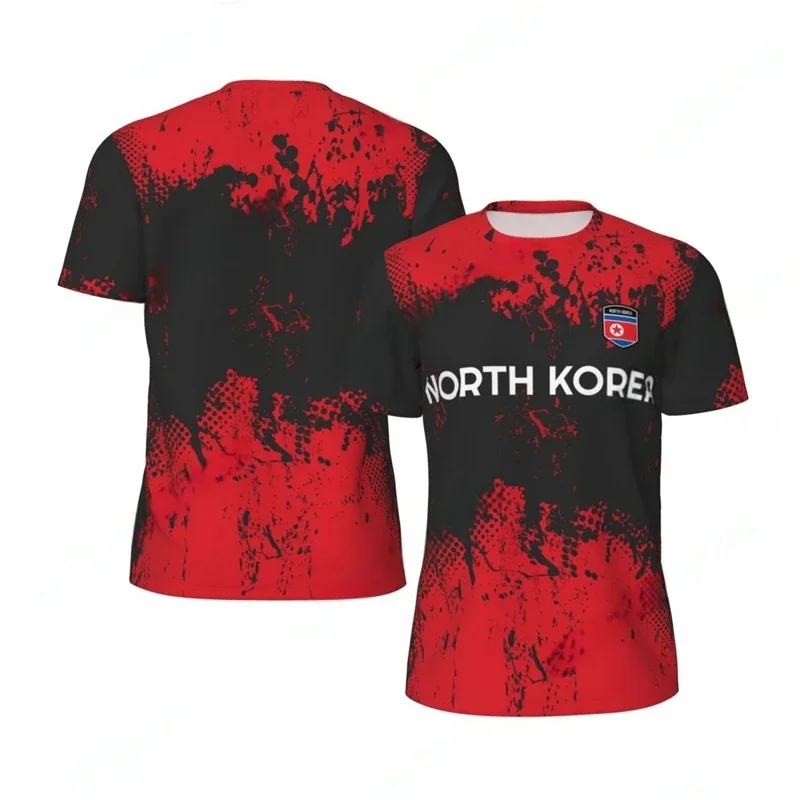 NORTH KOREA Flag 3D Print Sports Quick-dry Breathable Men T-shirt Football Jersey Team Parent-child Short-sleeve Top Clothing