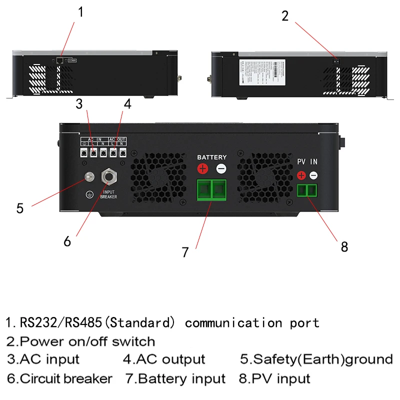 Imagem -05 - Inversor Solar Híbrido Onda Senoidal Pura Off Inversor Grid Controlador de Carga Solar Embutido 80a Mppt pv 55450v 3000w 24v 230v ac