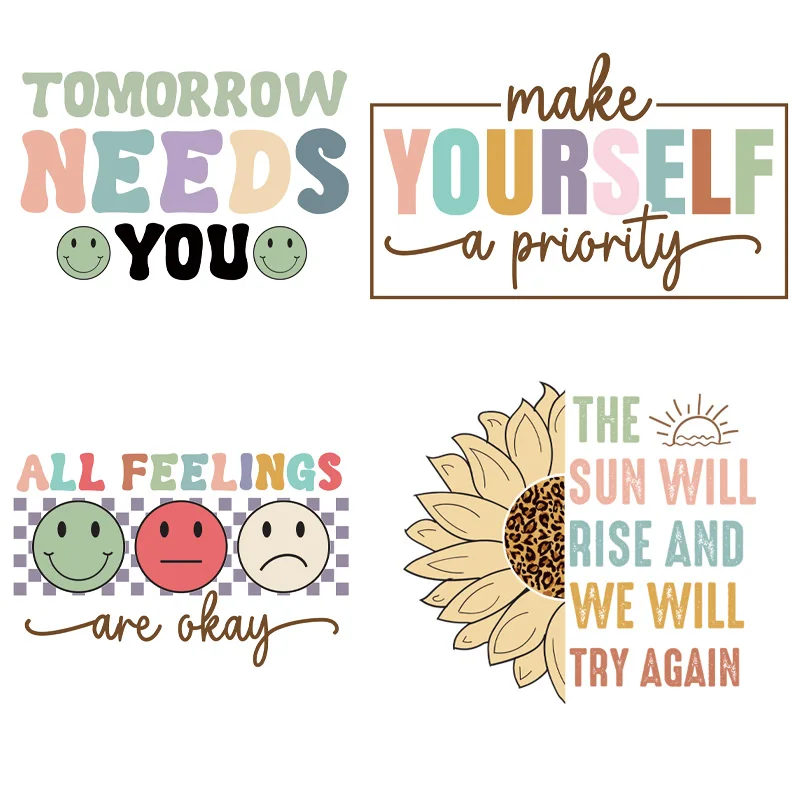 4piece yourself I need you tomorrow Colorful cartoon letters Iron Stickers DIY Transfers Stickers Ready Press For T-shirt clothe