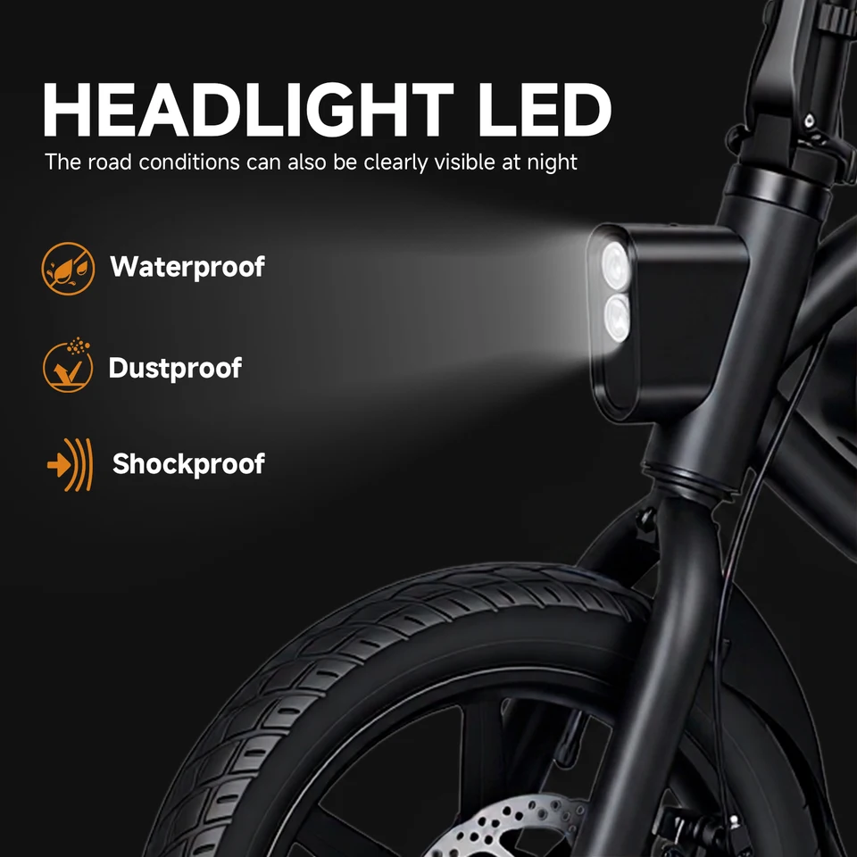 HEZZO T8PRO Foldable Electric Bike for Adults 48V 500W Peak 750W Brushless Motor 16Inch Carbon Steel E-Bike 7.8Ah Lithium Battery Max 25KM/H 30-35KM Range Dual Disc Brake 499Wh 21Miles LED Headlight Commuter Folding E Bicycle image 6
