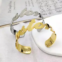 Customized Name Big Charm Bracelet for Women Gold Stainless Steel Adjustable Bangle Luxury Jewelry Costom Valentine's Day Gifts