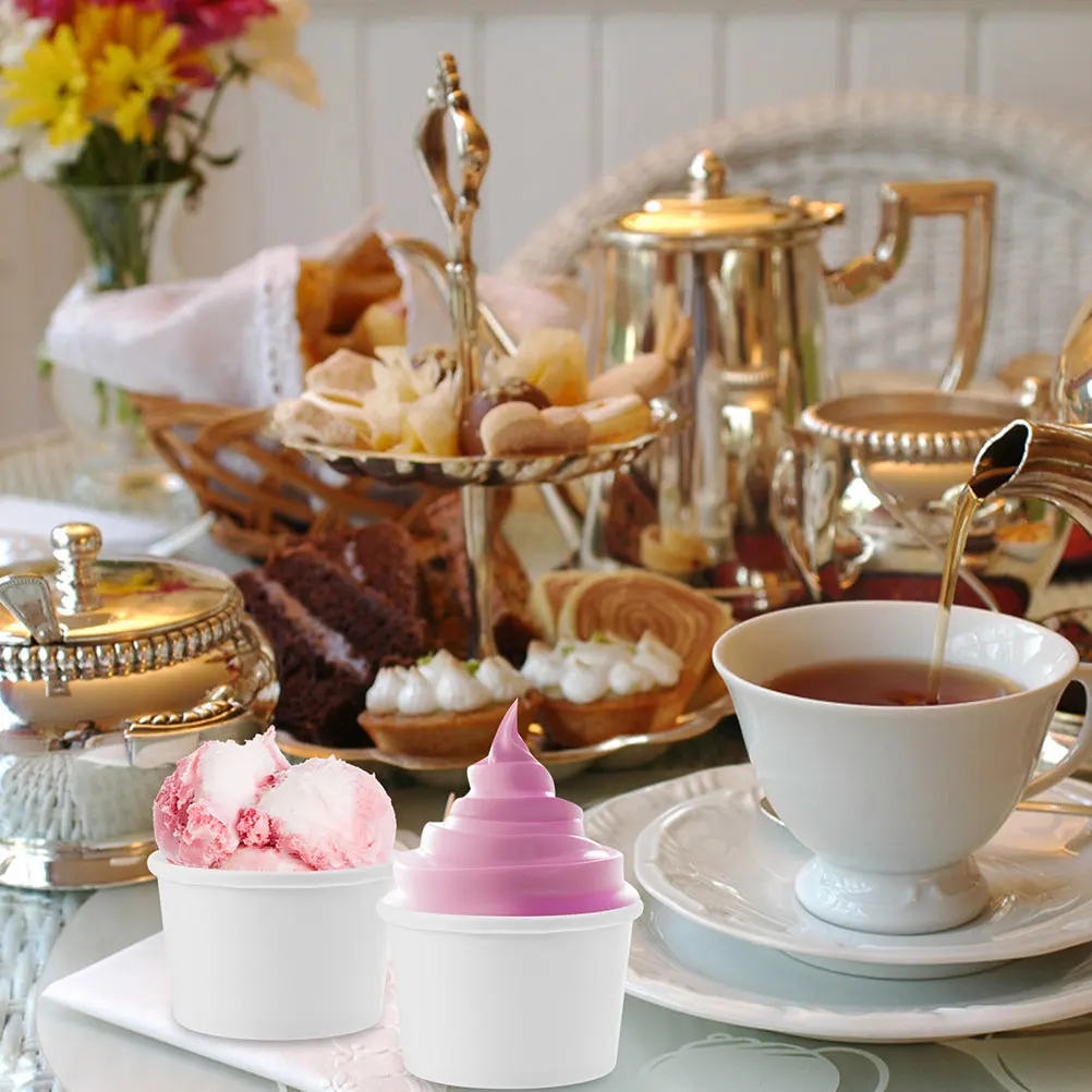 Taza de helado, 20 juegos de cuencos desechables para helado frío, vaso de papel, sopa, postre, almacenamiento de tacto suave, cristalería, barra de cocina