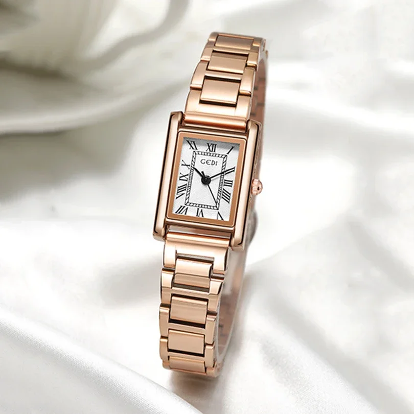 Women Quartz Watch Luxury Rectangle Square Classic Roman Numerals Dial Female Vintage Rose Gold Sliver Watches Ladies Wristwatch