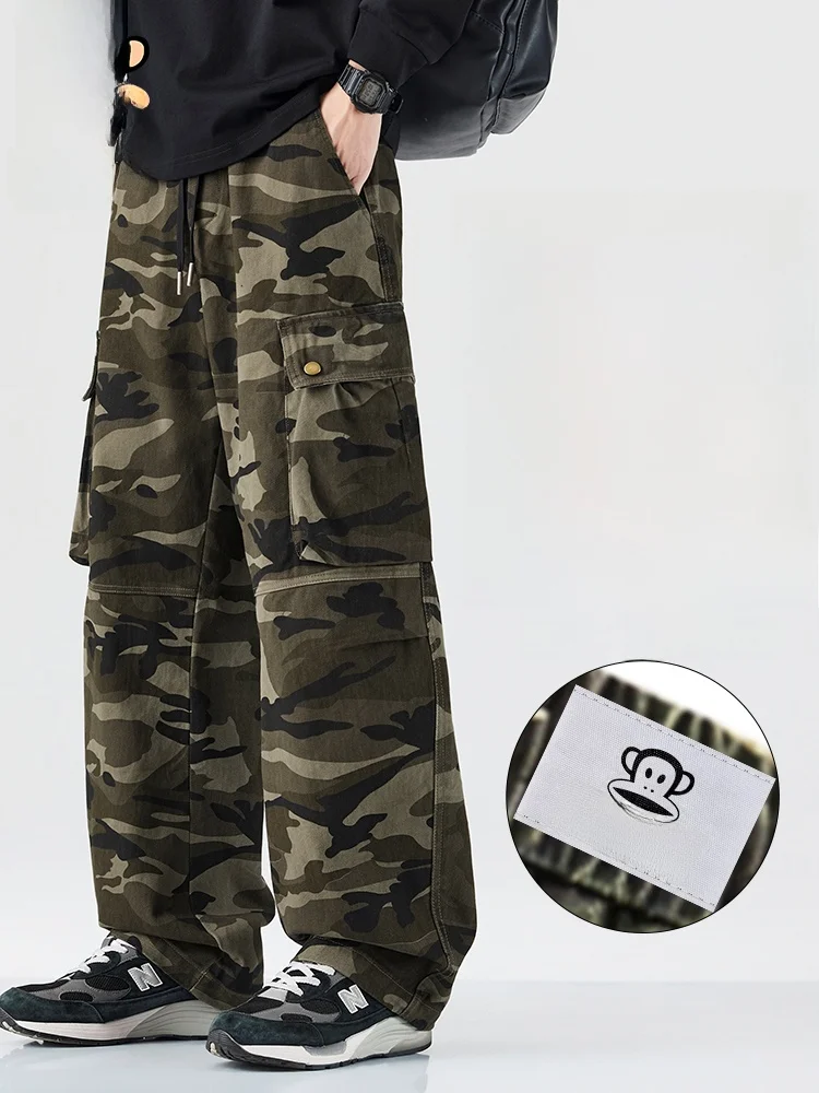 

Мужские повседневные брюки Paul Frank в американском ретро-стиле, камуфляжные, свободного прямого кроя, дышащие, из хлопка, осенняя новинка