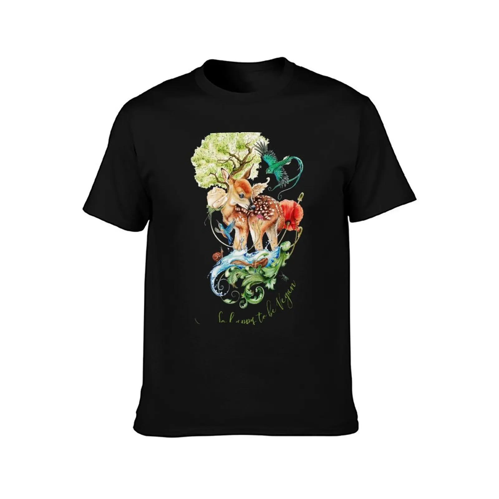 Cute vegan deer by Maria Tiqwah T-Shirt Vintage Print Crew Neck Tee