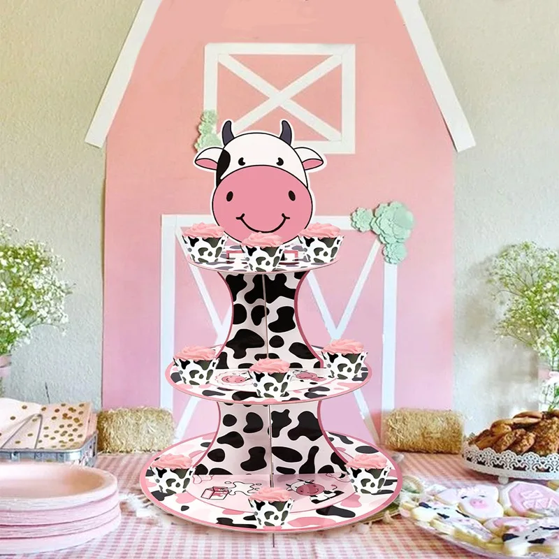 Western Farm Animal Cow Print Cupcake Stand Holder Cow Girl Birthday Party Baby Shower Decor Cow Print Theme Party Supplies