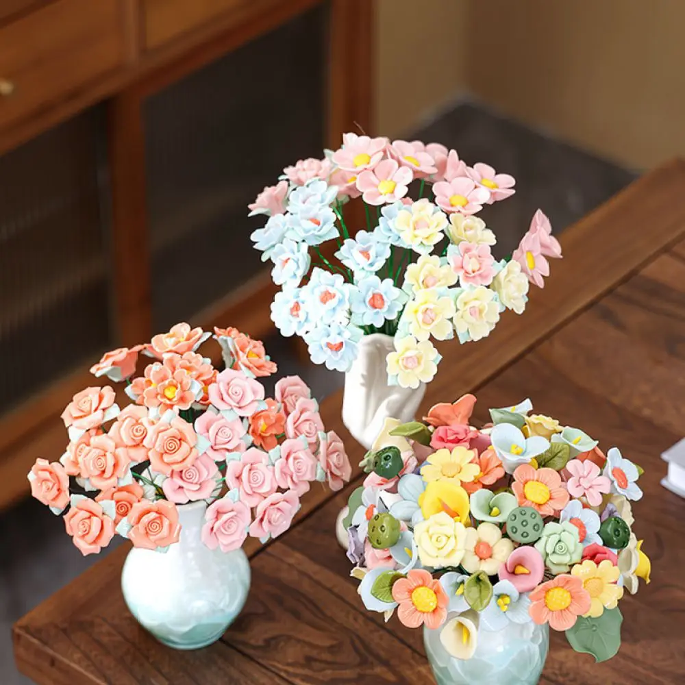 Creative Ceramic Flower Vase Decor Handmade Porcelain Floral Stem Craft Minimalist Botanical Figurine For Home Workspace