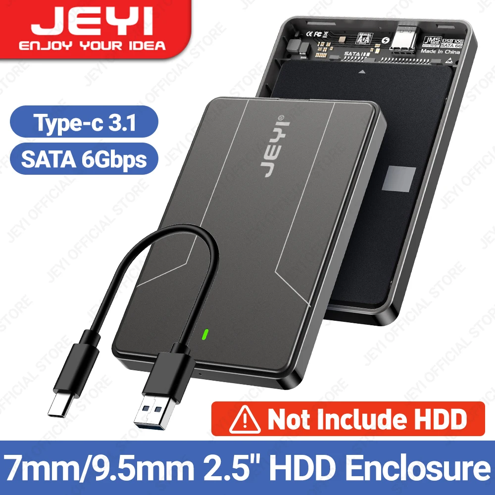 JEYI 2.5 inch External Hard Drive Enclosure Type C 3.1 to SATA III for 7mm and 9.5mm SATA HDD SSD Tool Free [UASP Supported]