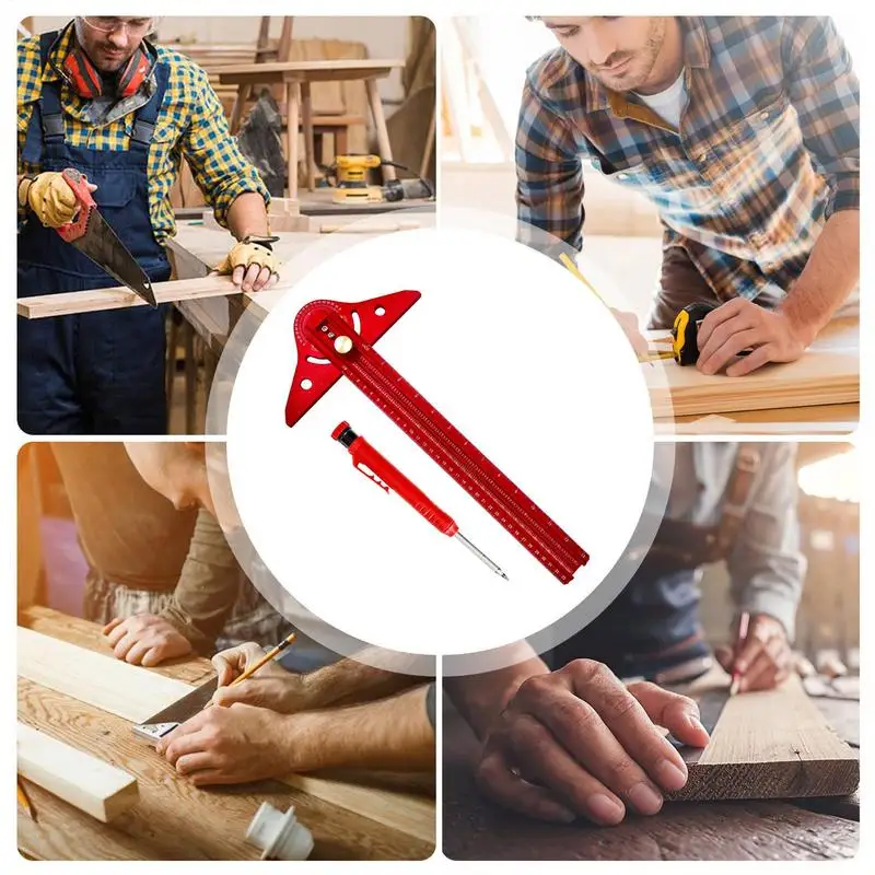 Herramienta de trazado de madera, regla para carpintería, regla de calibre multifuncional ligera de aluminio de alta precisión ajustable cuadrada para enmarcar
