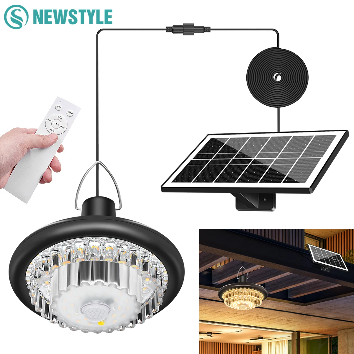 

Solar Pendant Light Indoor Outdoor LED Solar Crystal Shed Lights Remote Motion Sensor Timers Garage Gazebo Home Gardern ﻿