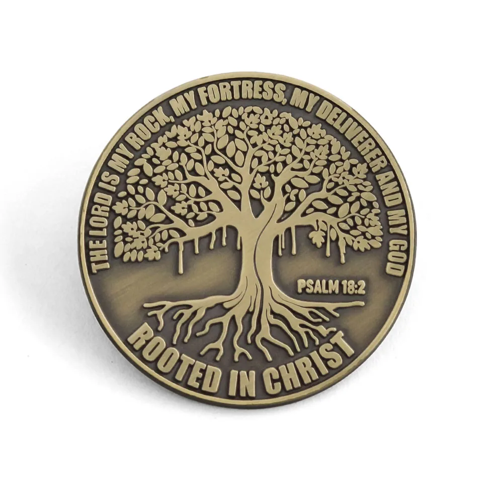 Rooted In Christ Tree Enamel Brooch Psalm 18:2 Scripture The Lord Is My Rock My Fortress My Deliverer Religious Faith Pin Access