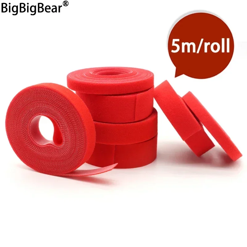 5m/roll Cable Ties Reusable Loop Bundle Self Adhesive Red Nylon Strap Organizer Clip Wire Holder Management Fastening Tape