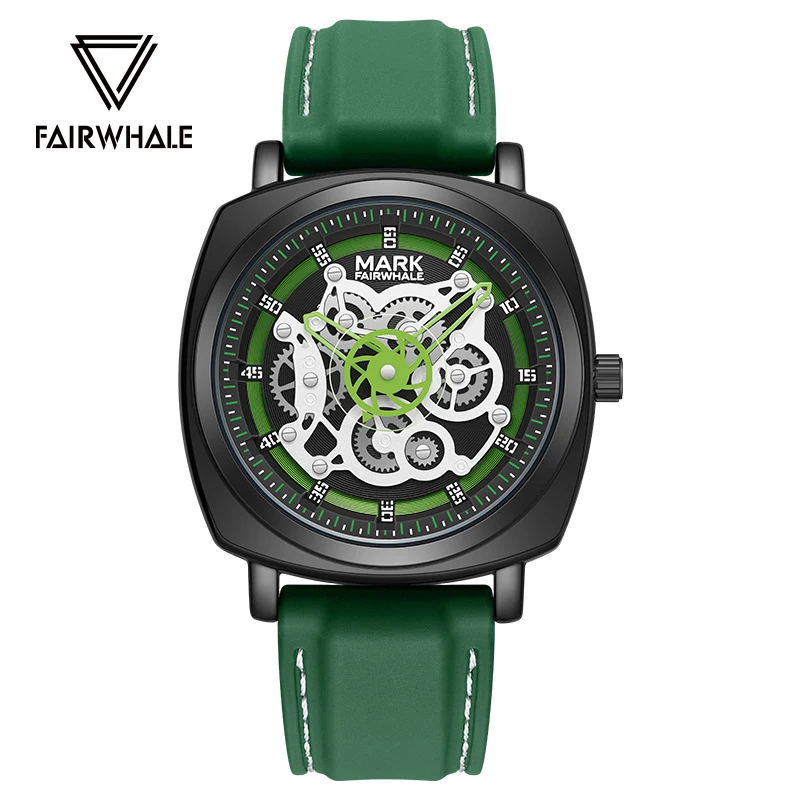 

Mark Fairwhale Фирменные новые роскошные квадратные кварцевые часы мужские модные спортивные зеленые силиконовые ремешки водонепроницаемые мужские часы Reloj Hombre