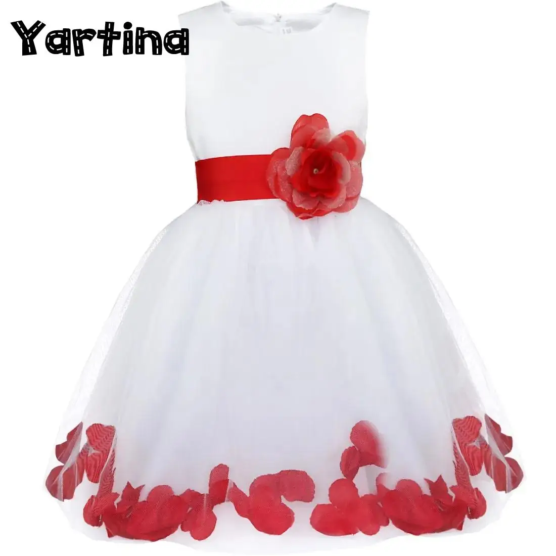 Vestido de princesa con lazo de tul para Ballet con pétalos de flores para niñas pequeñas, vestido Formal para desfile de boda, vestido de baile para dama de honor