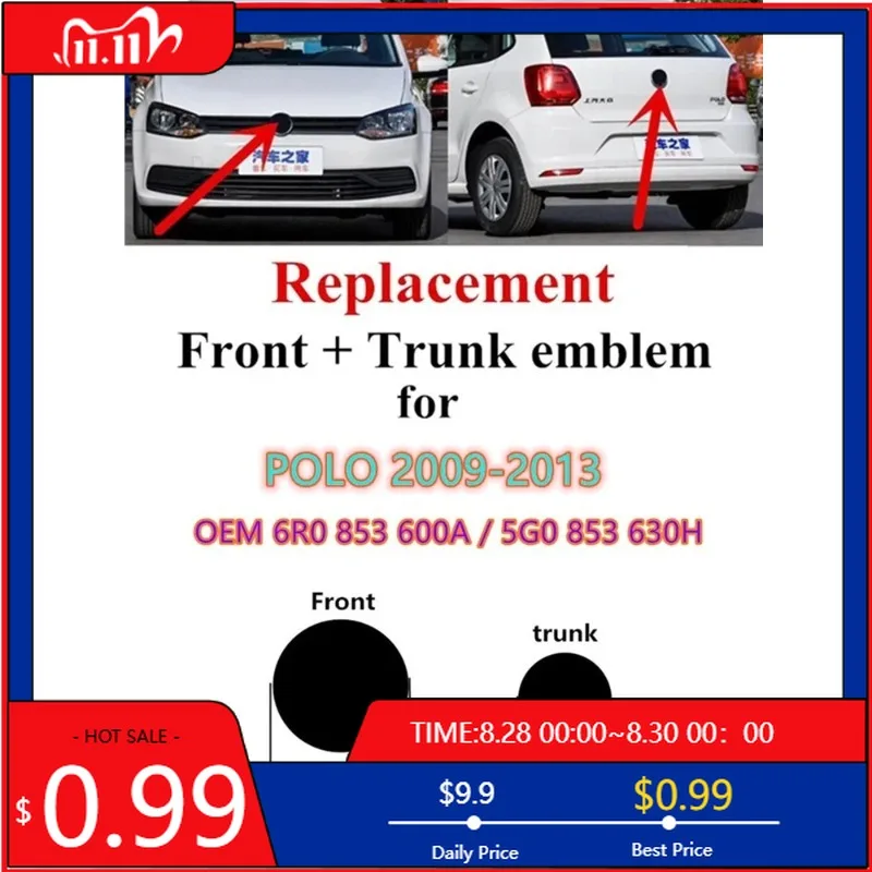 

Новые эмблемы VW GTI GOLF для VOLKSWAGEN VW 2026: 2 шт. (117 мм для передней решетки + 110 мм для задней крышки багажника) для Polo 6R 6C 200