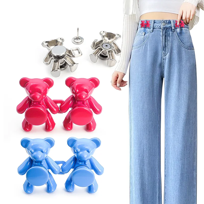 Cute Little Bear Metal Waist Buckle Removable Perforated Pin Holder Buckles Jeans Shirt Waist Adjustment Button Anti Detachment