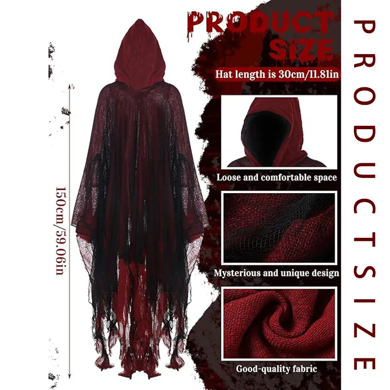 Grim Reaper Costume Cloak with Hood Dune Costume Medieval Renaissance Cloak Halloween Witch Wizard Vampire Cape Party Cosplay