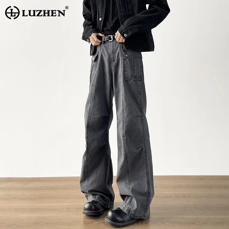 

LUZHEN модные прямые джинсовые брюки с карманами, мужские оригинальные 20225, новые высококачественные широкие джинсы, стильная одежда JY3694