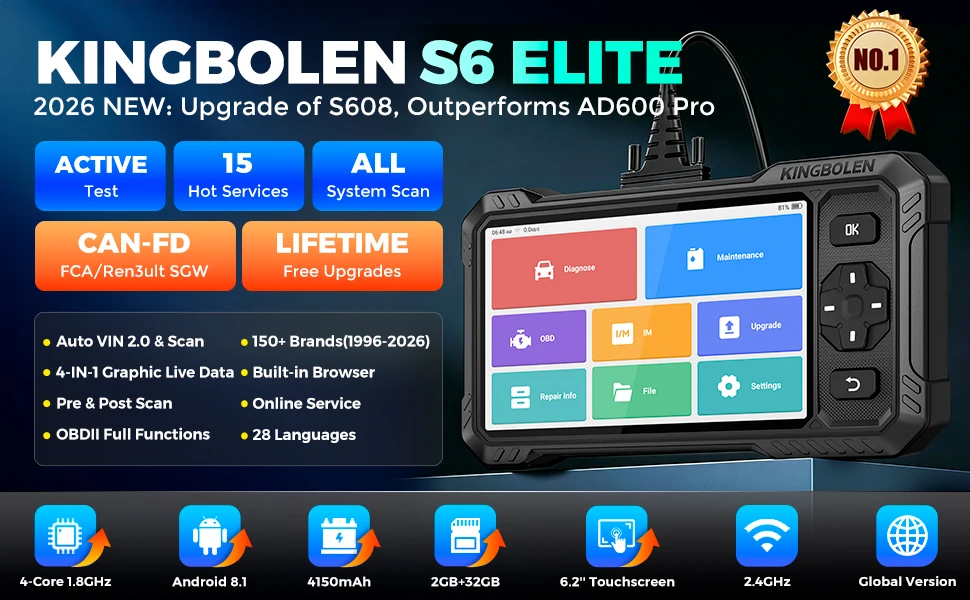 KINGBOLEN S6 PRO S6 ELITE Allsystem-Autodiagnosegerät mit Bidirektionaler CANFD FCA OBD2-Unterstützung, Lebenslange Kostenlose Updates – Detail 2