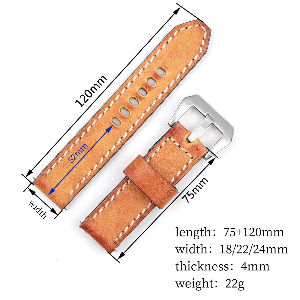 Onthelevel Genuine Leather Watchbands Yellow Watch Band Strap for Panerai Belt Stainless Steel Polished Buckle 18 20 22 24mm