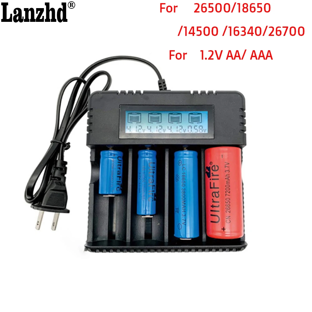 1-10PCS multi-port 4 slots quick charger For 18650 26650 16340 lithium battery charger LCD intelligent charge For AA 1.2V AAA