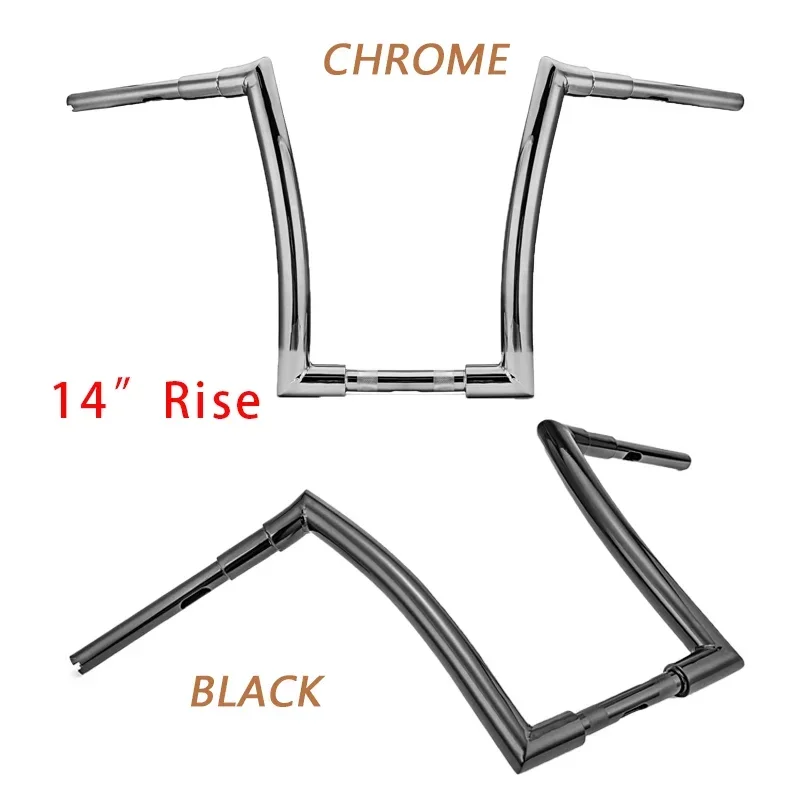 

Motorcycle Triple Chrome Gloss Black 14" Rise Ape Bar Handlebar 1" Clamp For Harley Road King 1994-2022 Road Glide 1998-2013