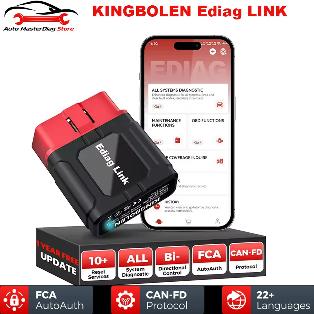 

KINGBOLEN Ediag LINK ALL System Bi-Directional Scanner 1year Free FCA CADFD Protocol 10Reset Diagnostic Tool pk Thinkdiag 2