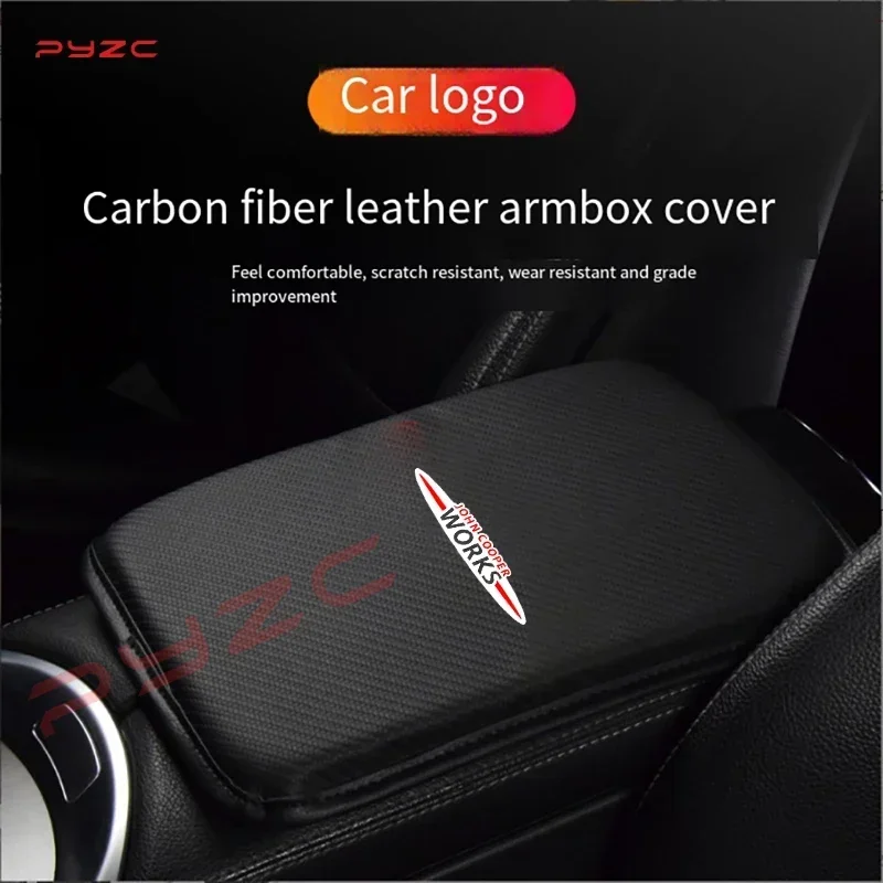 

For Mini Cooper WORKS F55 F56 F60 F53 F54 R55 John Carbon Fiber PU Leather Car Central Armrest Dust Proof Storage Box Cover Pad