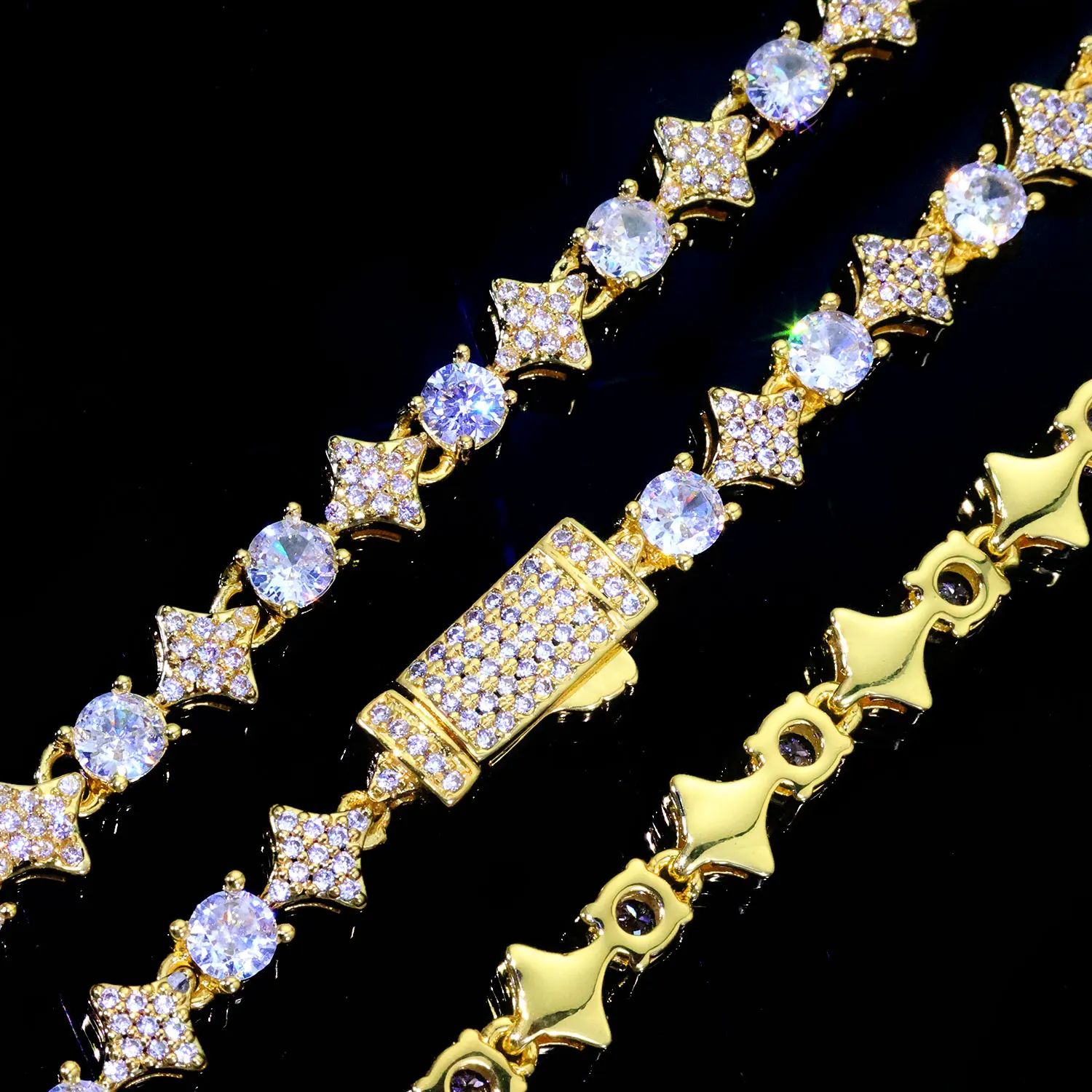 

Hip Hop Jewelry Bling Iced Out Cut Star Tennis Chain Black White 5A CZ Diamond Tennis Necklace Best Couple Gift For Women
