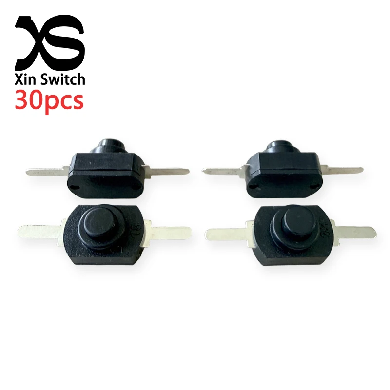 30PCS 1208YD 12x8mm Black Flat Feet Mini Power Button Switch DC 30V 1.5A Self Locking Type (Hold Type) Flashlight Switch