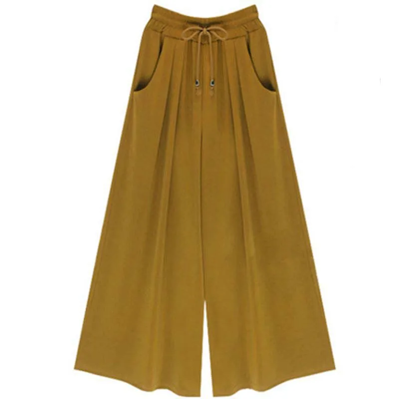 

Summer plus size casual wide-leg pants cropped pants fashion high waist new women's solid color loose wide-leg pants